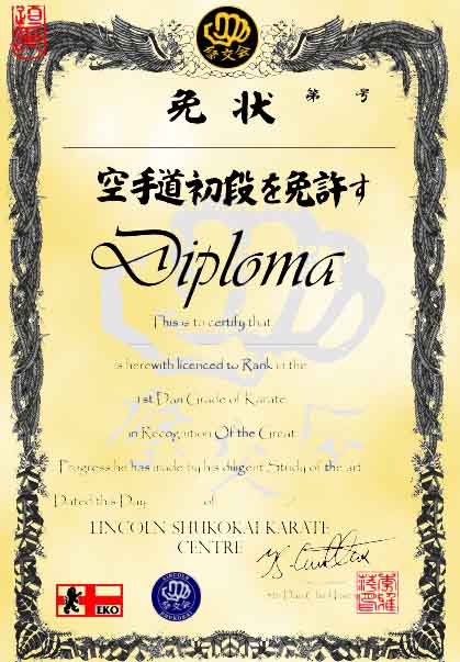 Martial arts certificate